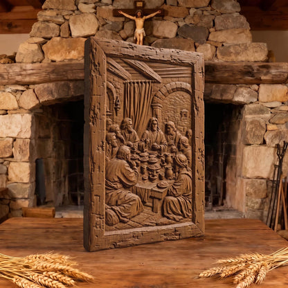 The Last Supper Wooden Carved Handmade Christian Icon  Byzantine Greek Orthodox Home Decor Cretan Holy Carvings