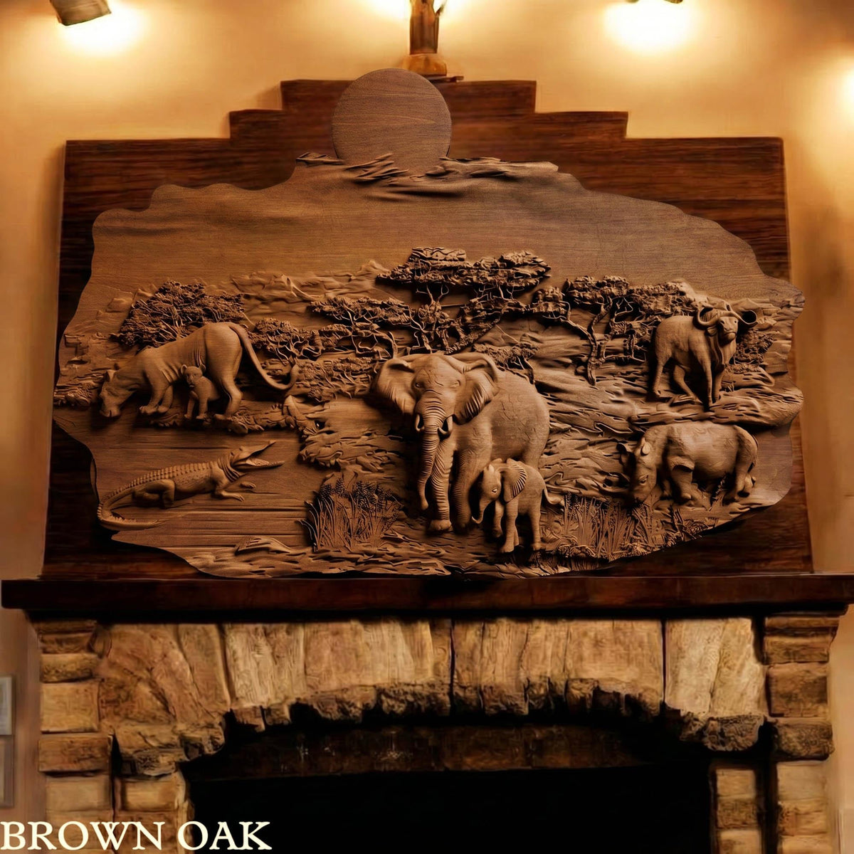 African Nature Scene Wooden Bas Relief | Wood Panel Art | Sculptural Gift Idea