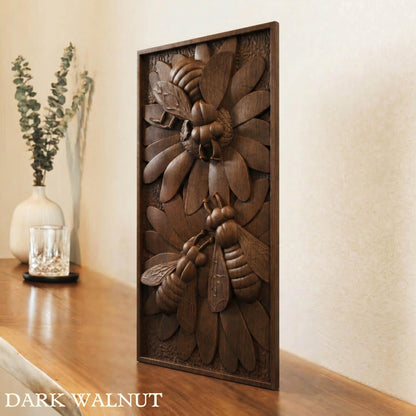 Bees Panel Framed Bas Relief | Wooden Bees Carving | Sculptural Gift Idea