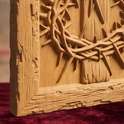 The Cross, Nails and Crown of Thorns Wooden Carved Handmade Christian Icon  Byzantine Greek Orthodox Home Decor Cretan Holy Carvings