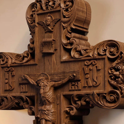 Hand Carved Cross No 11 | Wood Byzantine Greek Christian Wall Art Cretan Holy Carvings