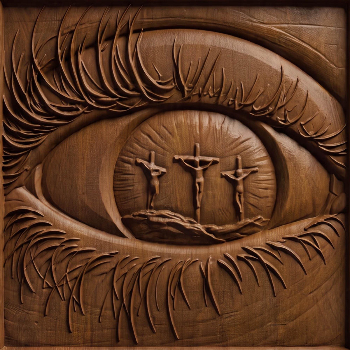 Eye Looking at God Wooden Carved Handmade Christian Icon  Byzantine Greek Orthodox Home Art Decor Cretan Holy Carvings