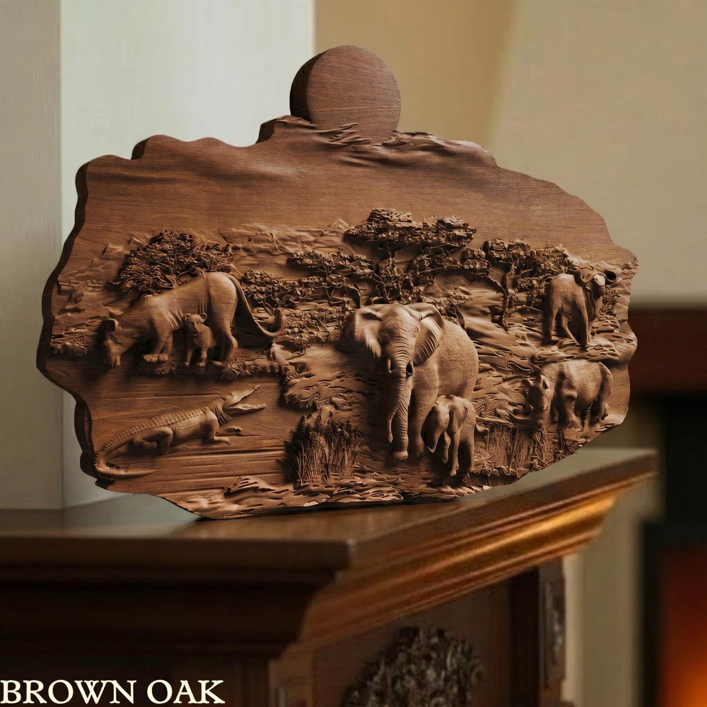 African Nature Scene Wooden Bas Relief | Wood Panel Art | Sculptural Gift Idea