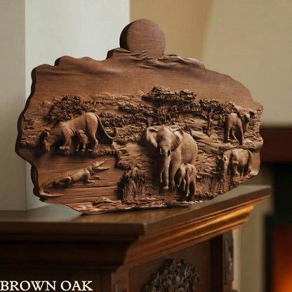 African Nature Scene Wooden Bas Relief | Wood Panel Art | Sculptural Gift Idea