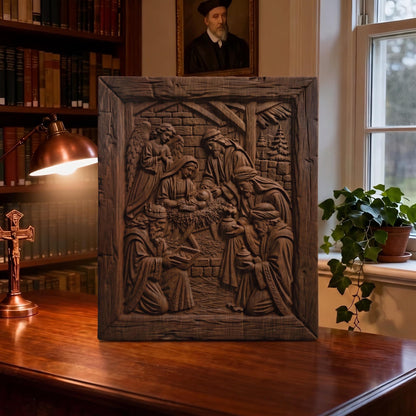 Jesus Christ and the Three Magicians Wooden Carved Handmade Christian Icon  Byzantine Greek Orthodox Home Decor Cretan Holy Carvings