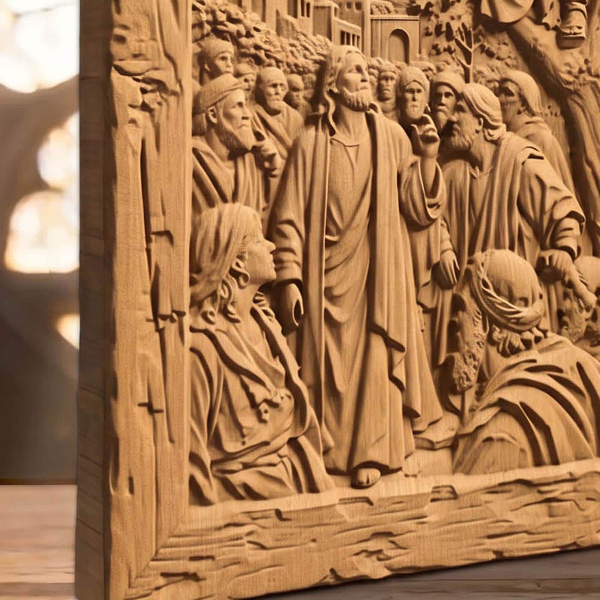 Jesus Talking to Zacchaeus on a Tree Wooden Carved Handmade Christian Icon  Byzantine Greek Orthodox Home Decor Cretan Holy Carvings