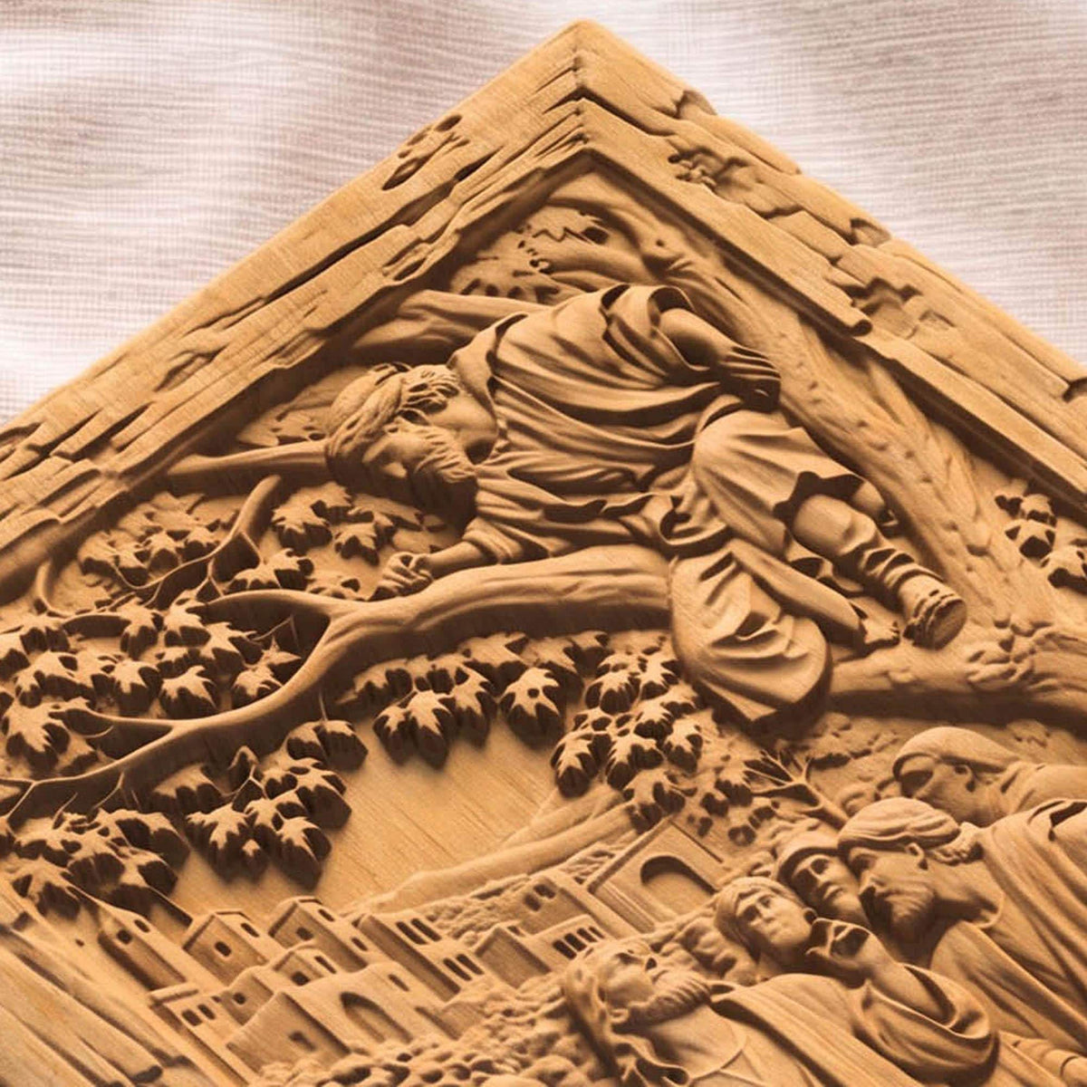 Jesus Talking to Zacchaeus on a Tree Wooden Carved Handmade Christian Icon  Byzantine Greek Orthodox Home Decor Cretan Holy Carvings