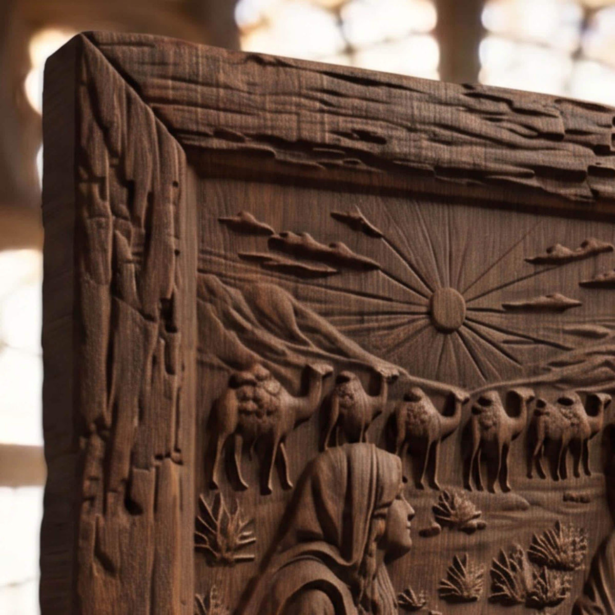 Jesus Talks With a Samaritan Woman at the Well Wooden Carved Handmade Christian Icon  Byzantine Greek Orthodox Home Decor Cretan Holy Carvings
