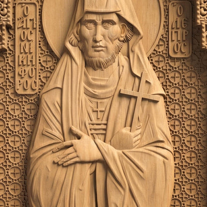 Saint Nikephoros the Leper Patron of Infectious Diseases Wooden Carved Handmade Christian Icon | Byzantine Greek Orthodox Home Art Decor