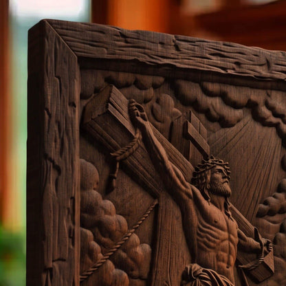 Jesus Crusifixion Wooden Carved Handmade Christian Icon  Byzantine Greek Orthodox Home Art Decor Cretan Holy Carvings