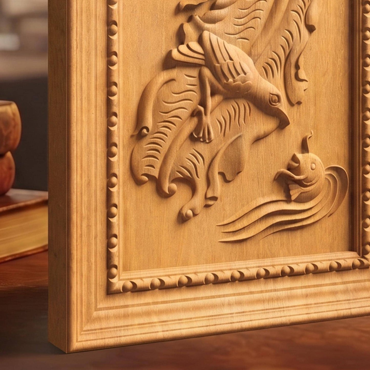 Bird and Fish Wooden Bas Relief | Wood Panel Art | Sculptural Gift Idea