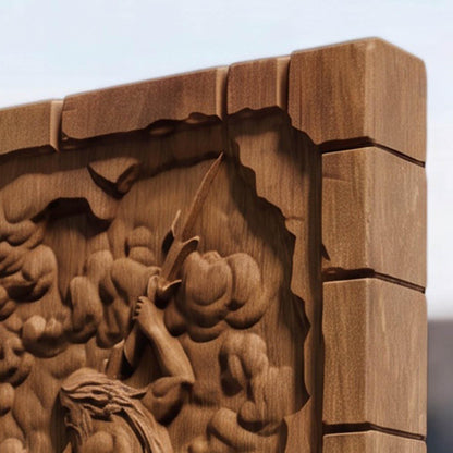 Zeus vs Lava Titan from Ancient Greek Mythology 3D Wooden Bas Relief Panel Art Sculptural Gift Idea Cretan Holy Carvings