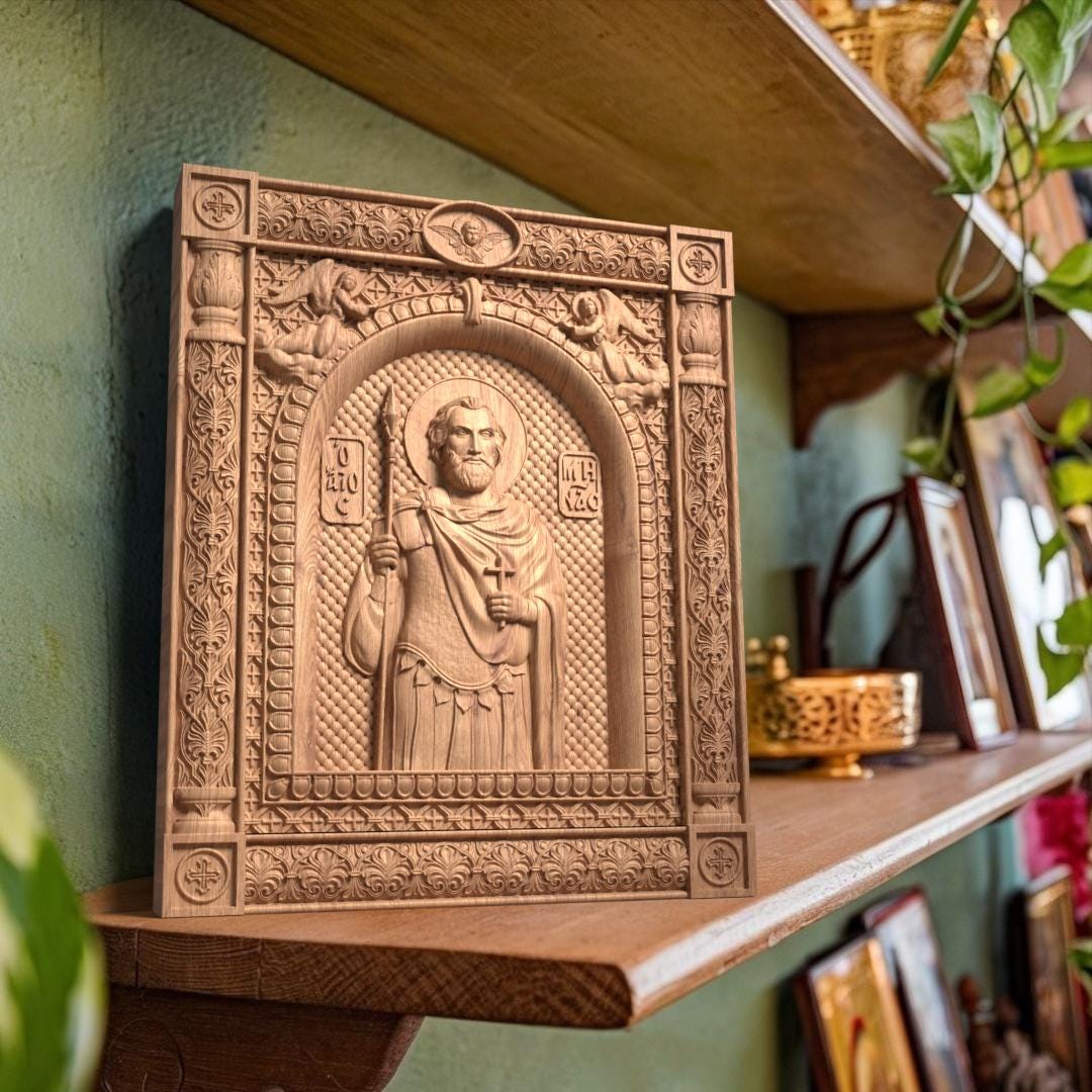 Άγιος Μηνάς Αιγύπτου Ξυλόγλυπτη Εικόνα.