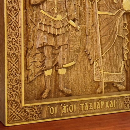 Αρχάγγελοι Μιχαήλ και Γαβριήλ Ξυλόγλυπτη Εικόνα.
