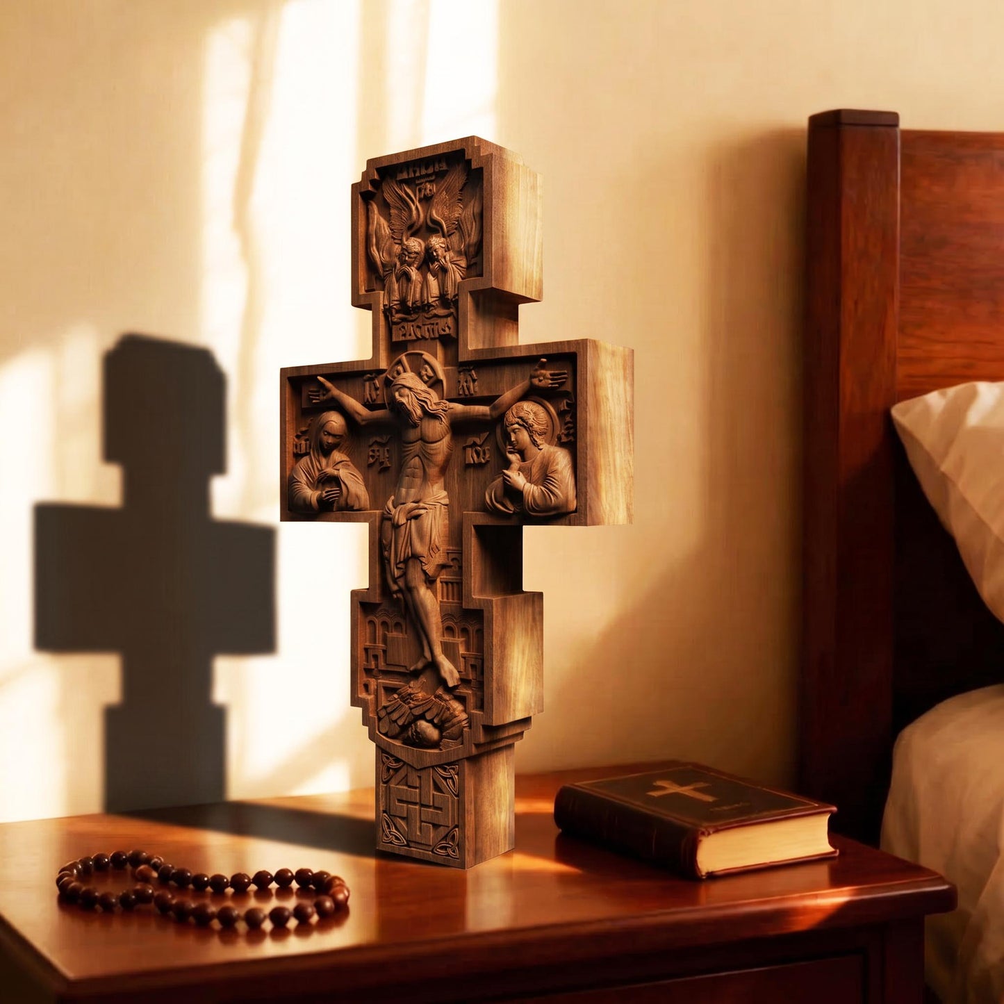 Hand Carved Cross No 3 | Wood Byzantine Greek Christian Wall Art Cretan Holy Carvings