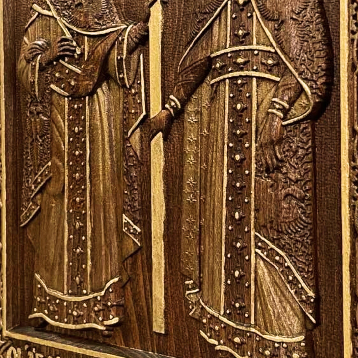 Saints Constantine and Helena Wooden Carved Handmade Christian Icon. Byzantine Greek Orthodox Home Decor.