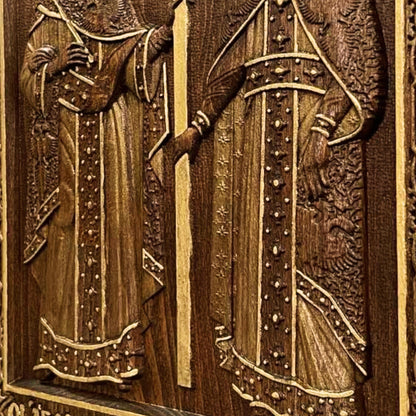 Saints Constantine and Helena Wooden Carved Handmade Christian Icon. Byzantine Greek Orthodox Home Decor.