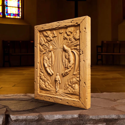 Jesus Christ Protecting at Every Step Wooden Carved Handmade Christian Icon  Byzantine Greek Orthodox Home Art Decor Cretan Holy Carvings