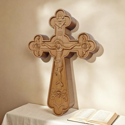 Hand Carved Cross No 2 | Wood Byzantine Greek Christian Wall Art