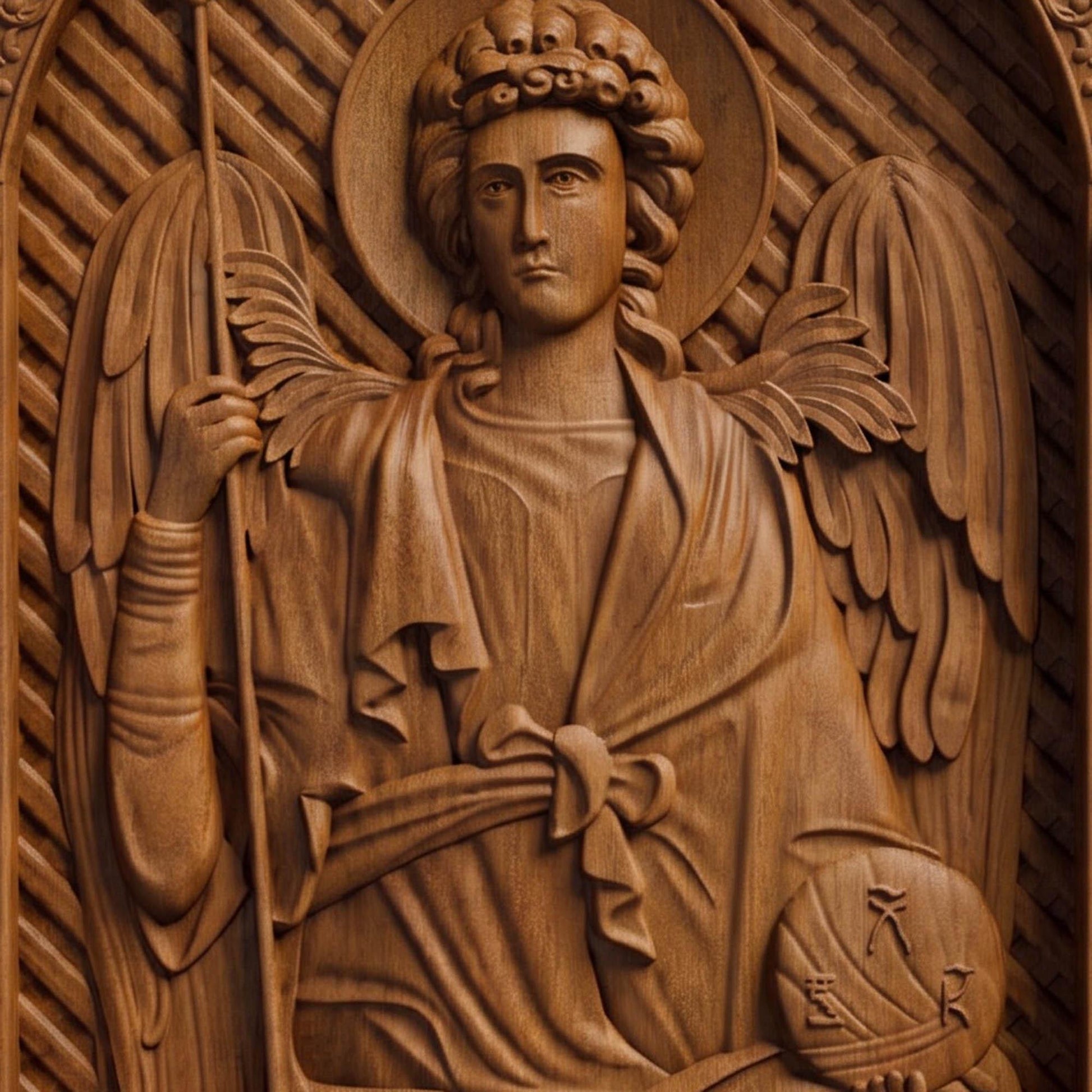 Archangel Gabriel Wooden Carved Handmade Christian Icon | Byzantine Greek Orthodox Home Art Decor