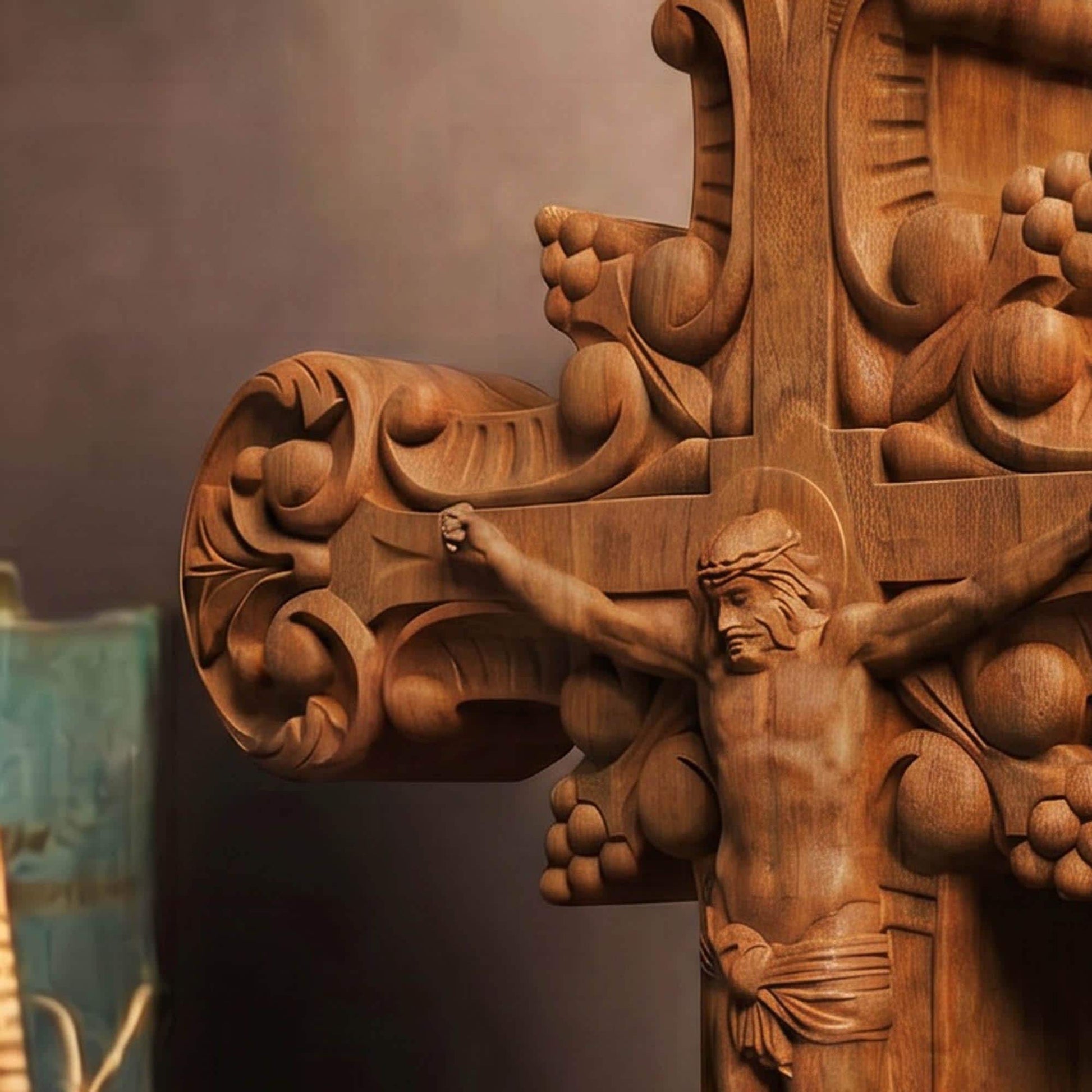 Hand Carved Cross No 7 | Wood Byzantine Greek Christian Wall Art Cretan Holy Carvings