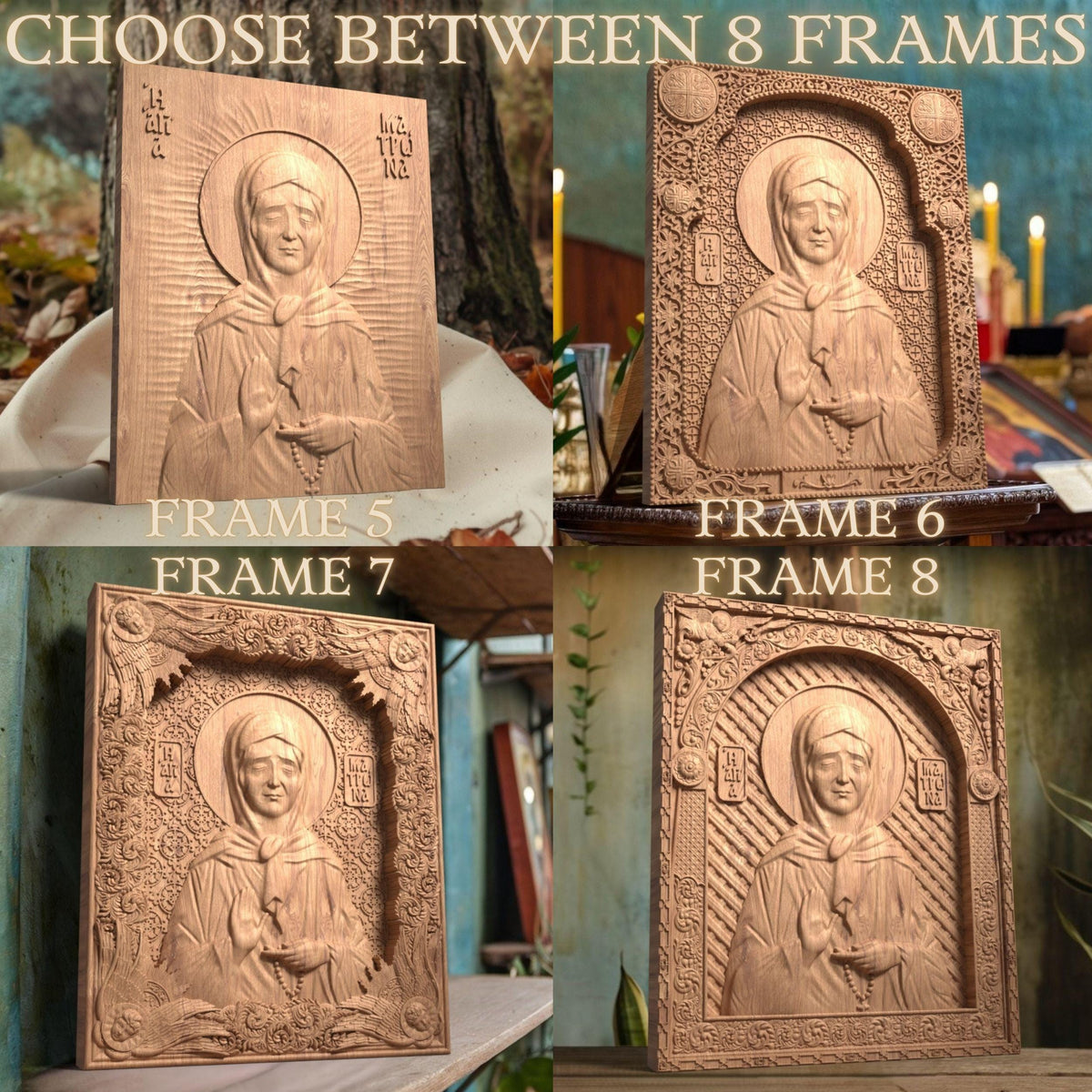 Saint Matrona of Moscow Wooden Carved Handmade Christian Icon. Byzantine Greek Orthodox Home Decor.