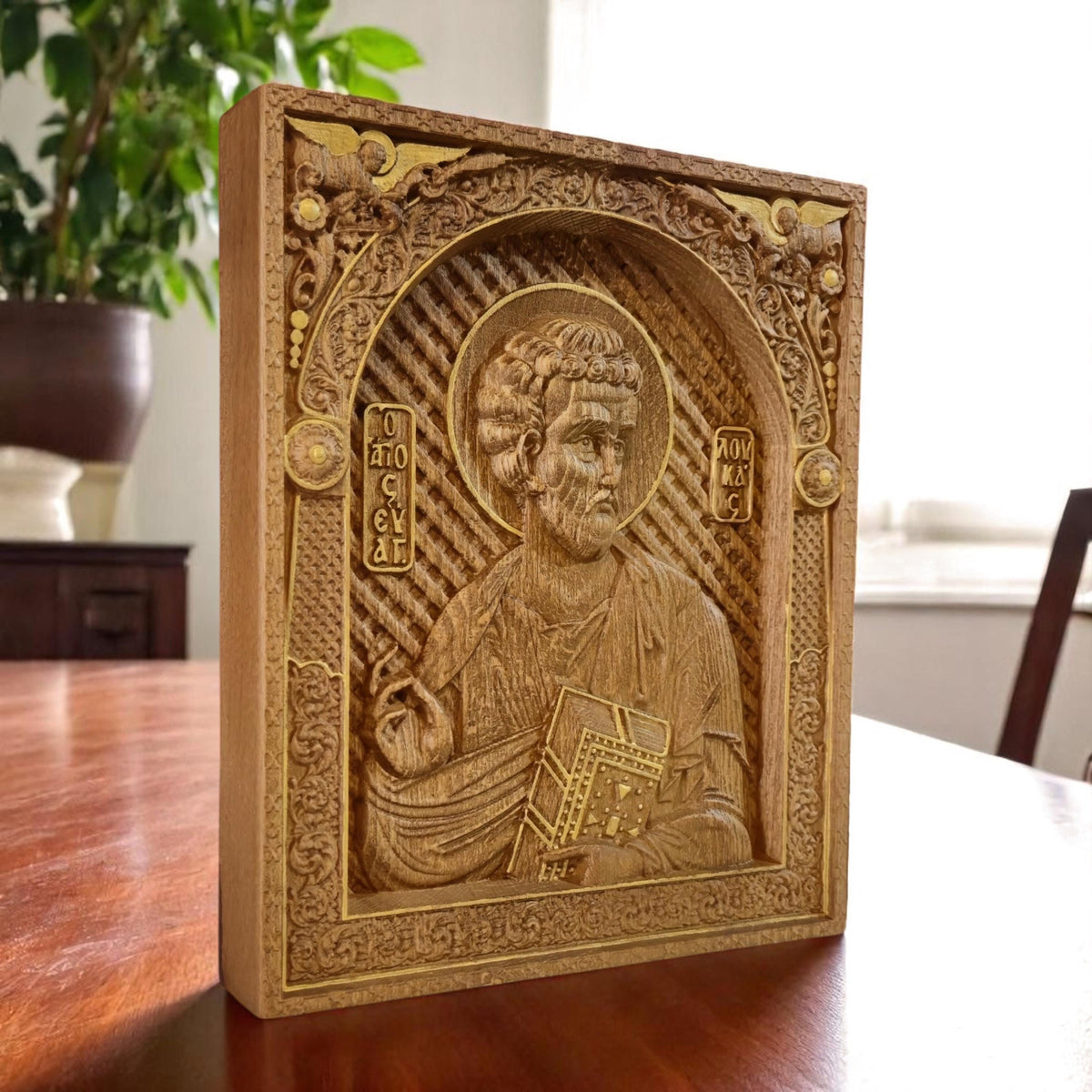 Luke the Evangelist Wooden Carved Handmade Christian Icon. Byzantine Greek Orthodox Home Art Decor.