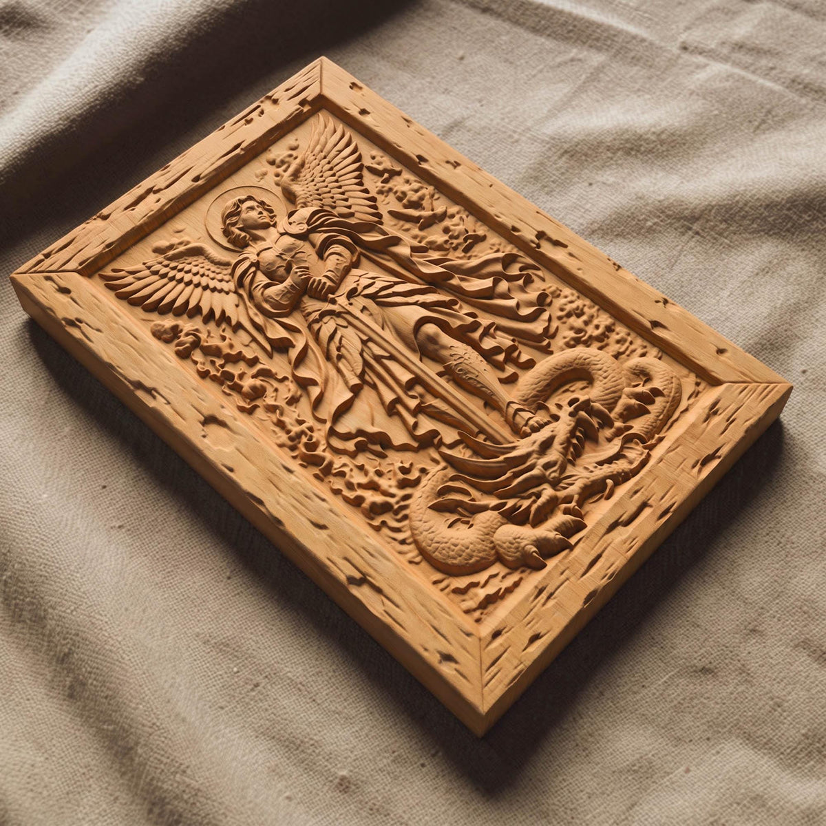 Archangel Michael Wooden Carved Handmade Christian Icon  Byzantine Greek Orthodox Home Decor Cretan Holy Carvings