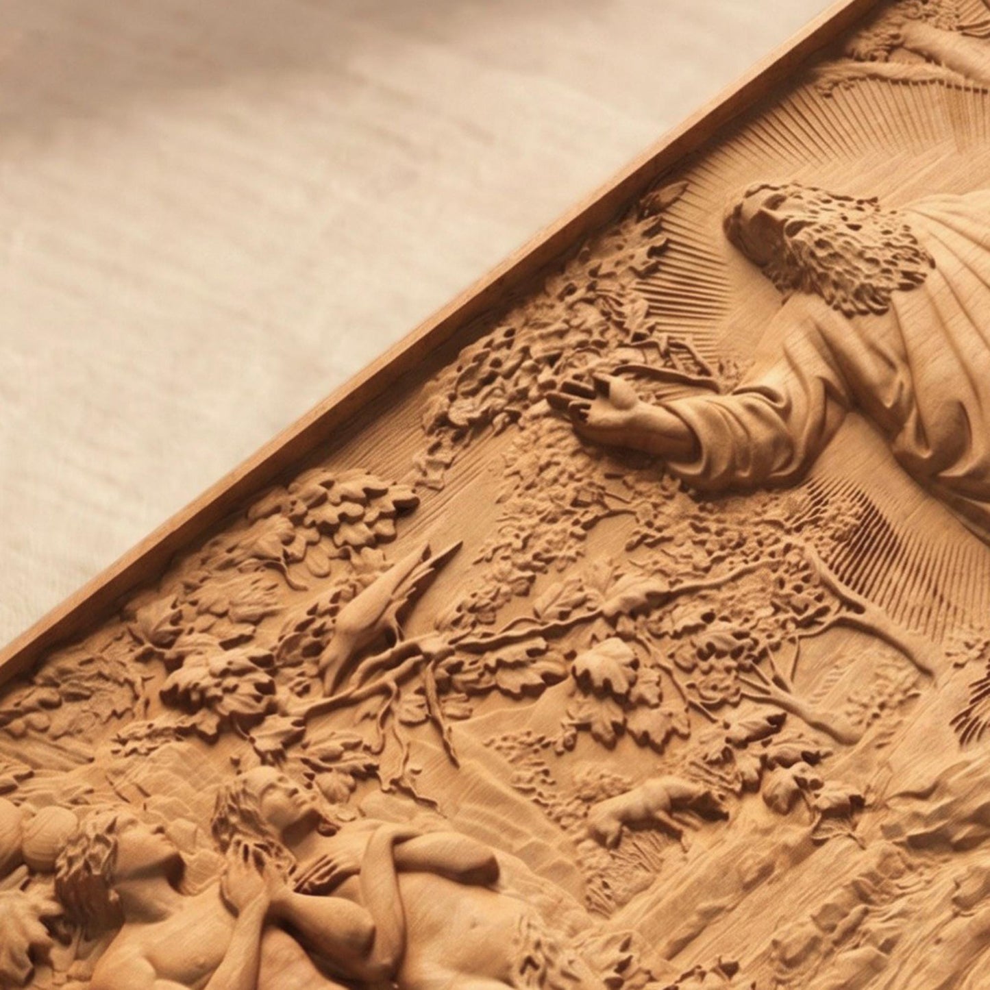 God Adam and Eve Wooden Bas Relief | Wood Panel Art | Sculptural Gift Idea