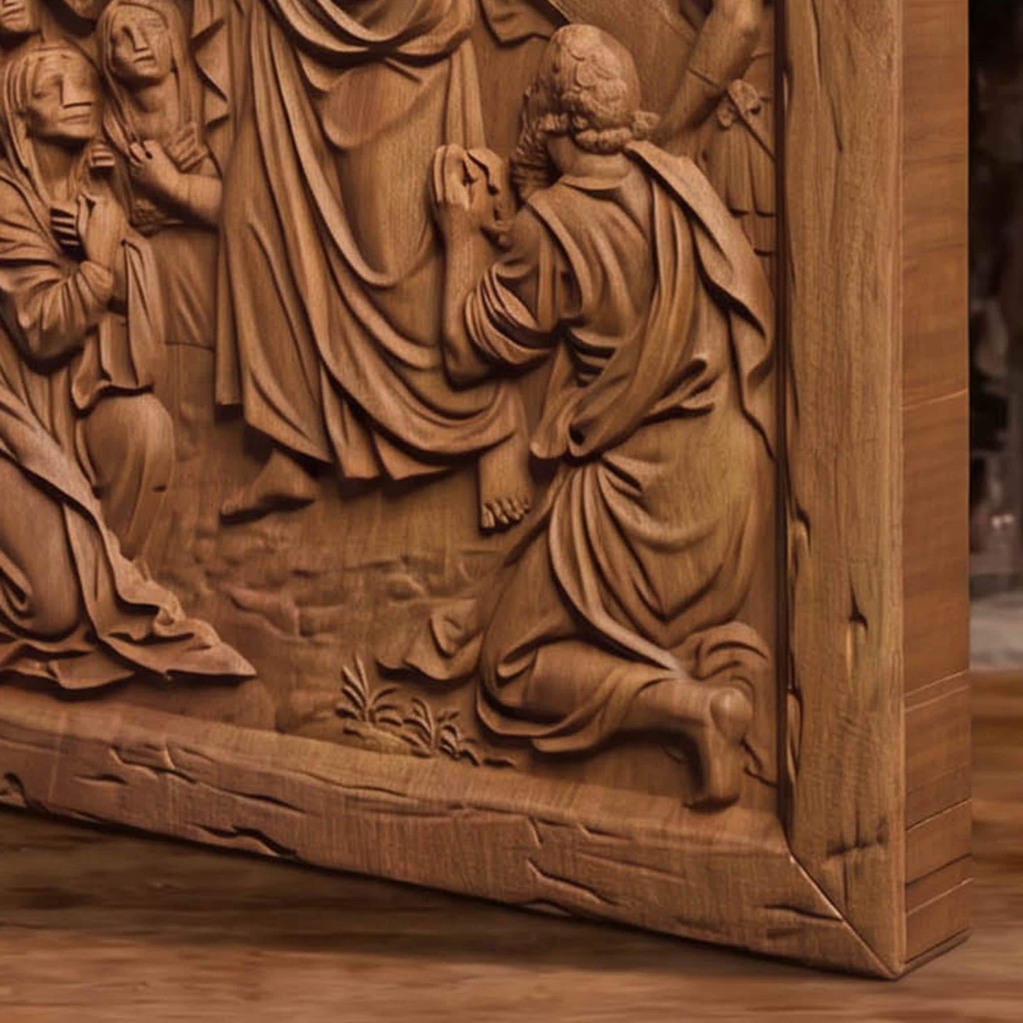 The Way to Mount Golgotha Wooden Carved Handmade Christian Icon  Byzantine Greek Orthodox Home Decor Cretan Holy Carvings