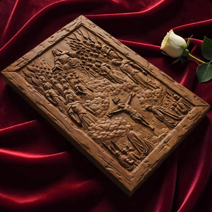 The Crucifixion Wooden Carved Handmade Christian Icon  Byzantine Greek Orthodox Home Decor Cretan Holy Carvings