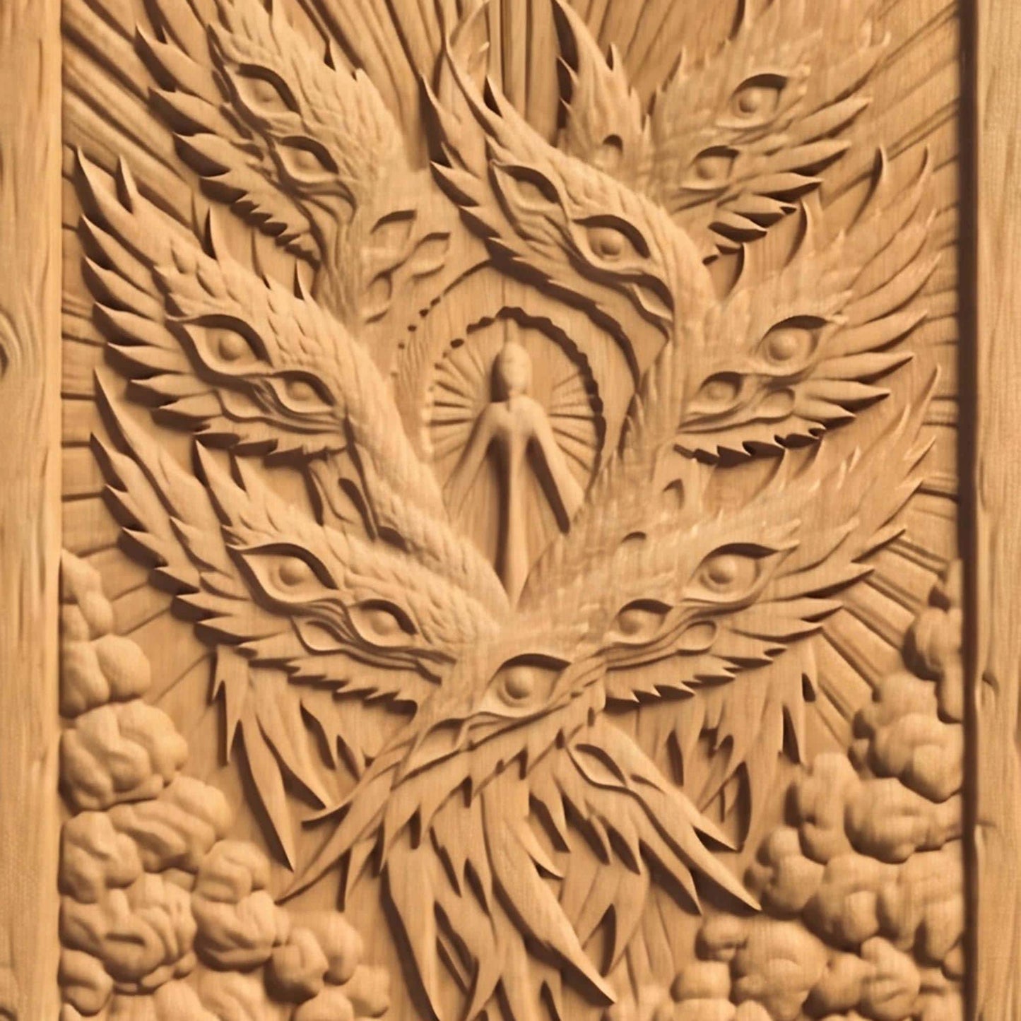 Seraphim Wooden Carved Handmade Christian Icon  Byzantine Greek Orthodox Home Decor Cretan Holy Carvings
