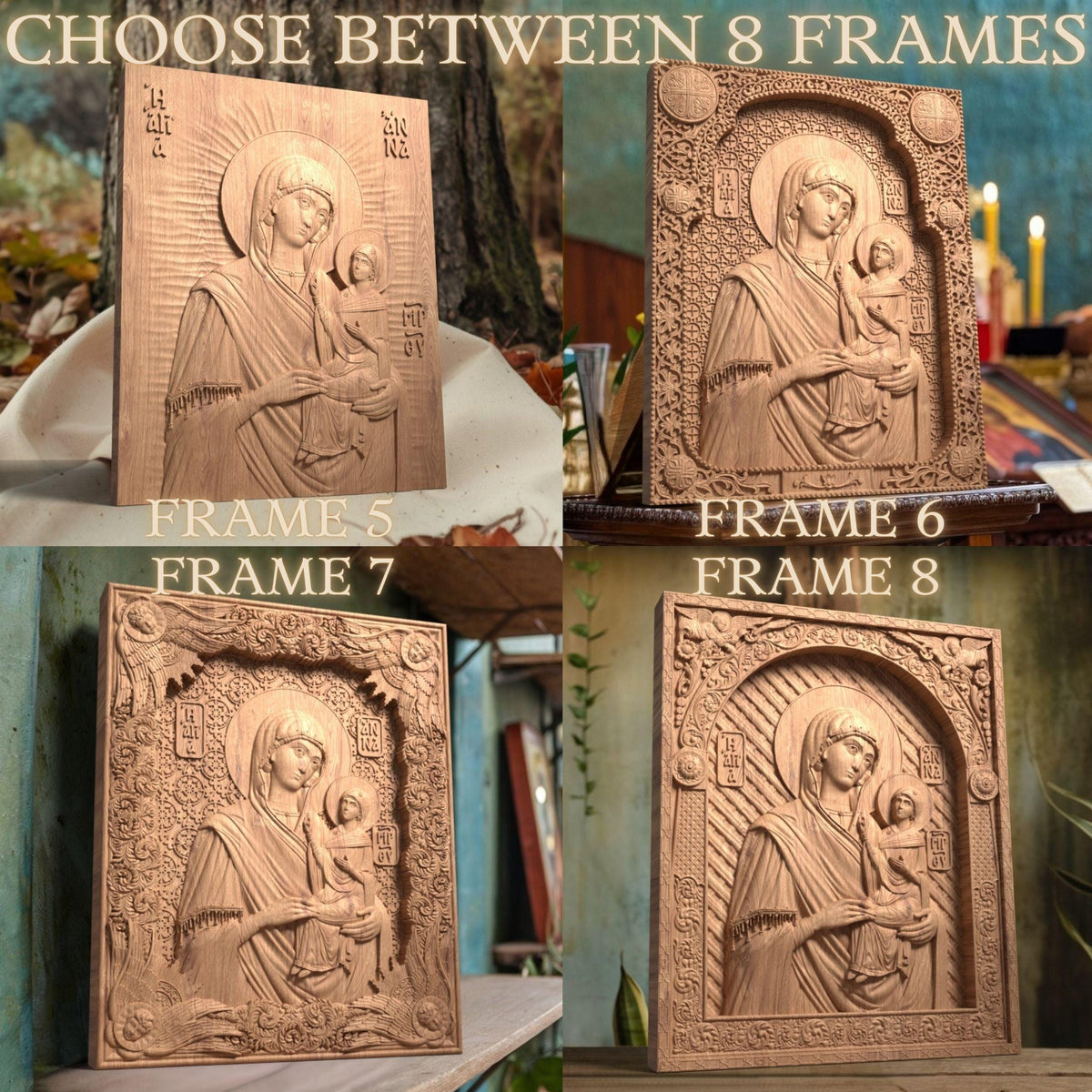 Saint Anne Mother of God Wooden Carved Handmade Christian Icon. Byzantine Greek Orthodox Decor.