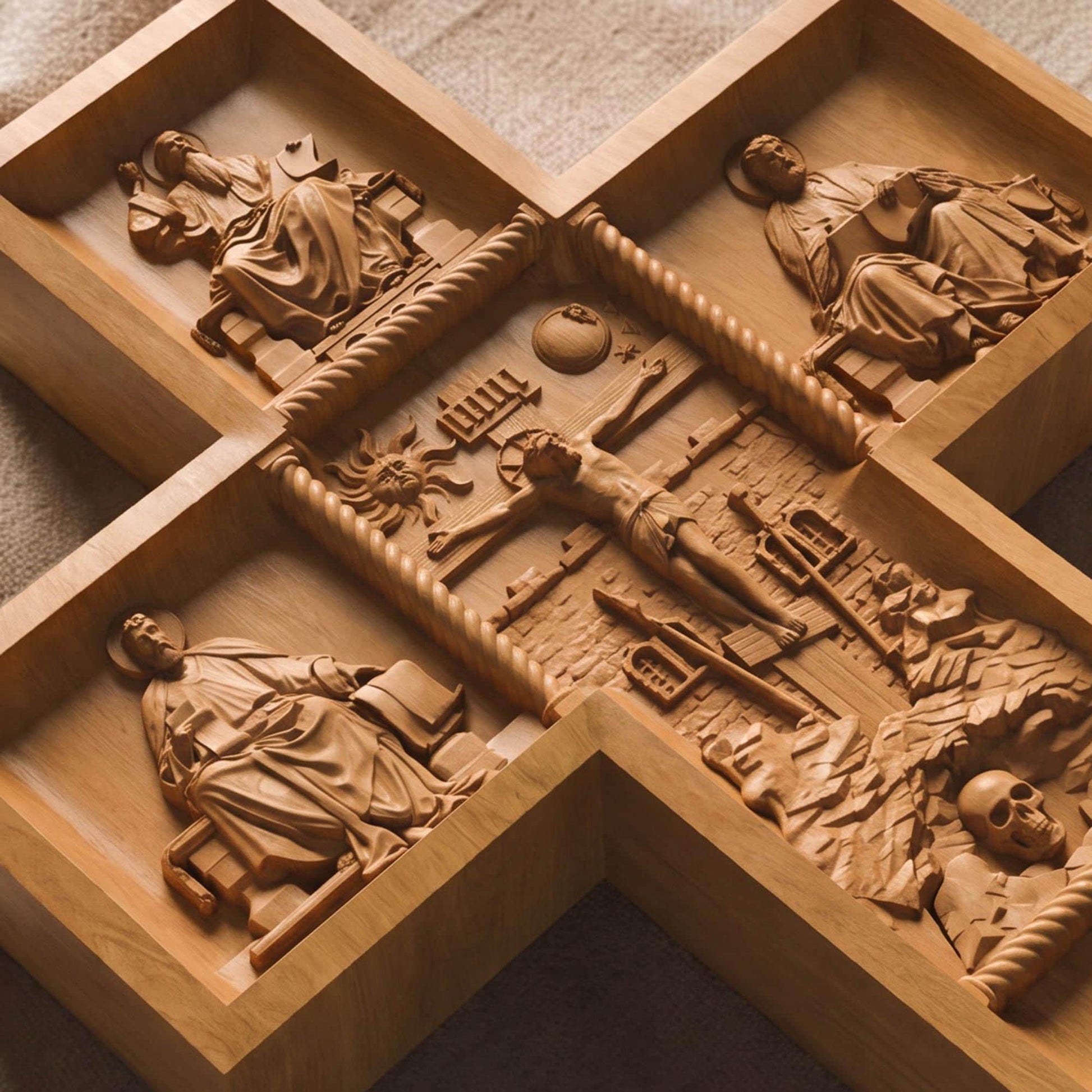 Hand Carved Cross No 13 | Wood Byzantine Greek Christian Wall Art Cretan Holy Carvings