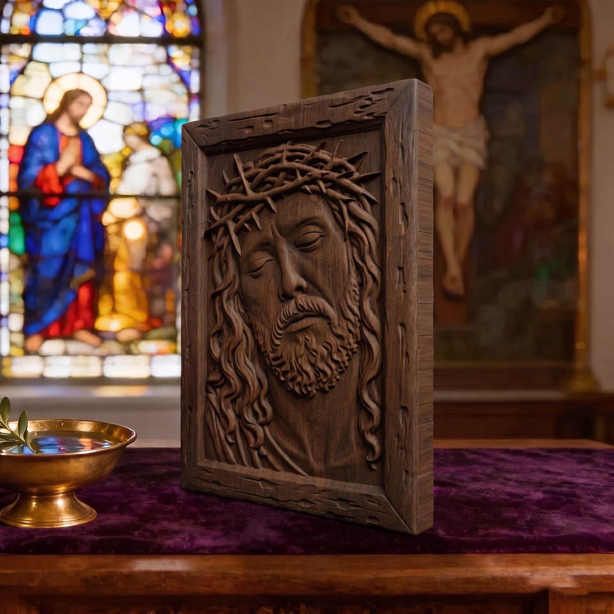 Jesus Face Wooden Carved Handmade Christian Icon  Byzantine Greek Orthodox Home Decor Cretan Holy Carvings