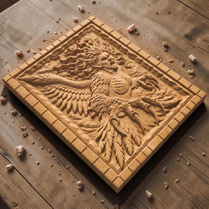 Harpy from Ancient Greek Mythology 3D Wooden Bas Relief Panel Art Sculptural Gift Idea Cretan Holy Carvings