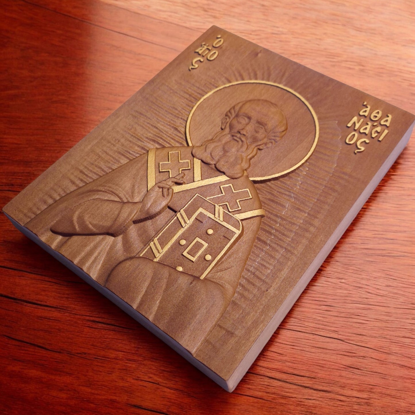 Άγιος Αθανάσιος Αλεξανδρείας Ξυλόγλυπτη Εικόνα.