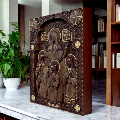 Αγίες Σοφία, Πίστη, Ελπίδα και Αγάπη Ξυλόγλυπτη Εικόνα.