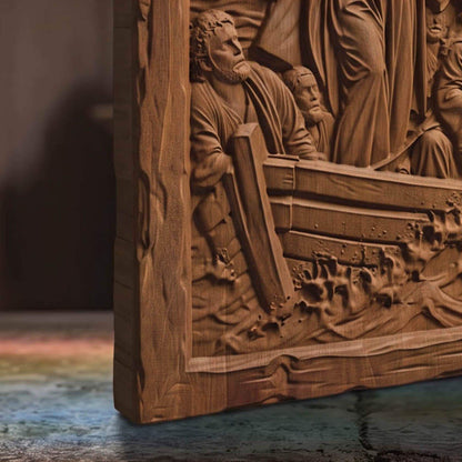 Jesus Christ Calms the Waters Wooden Carved Handmade Christian Icon  Byzantine Greek Orthodox Home Decor Cretan Holy Carvings