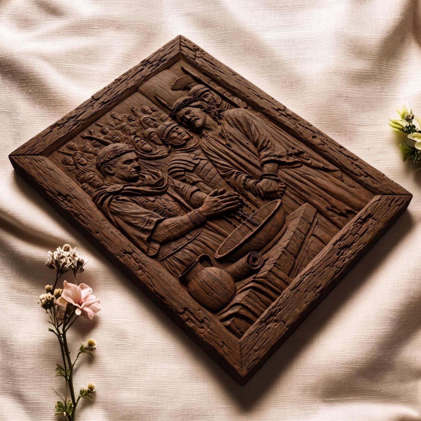 Pilate Washes his Hands of the Blood of Jesus Christ Wooden Carved Handmade Christian Icon  Byzantine Greek Orthodox Home Decor Cretan Holy Carvings