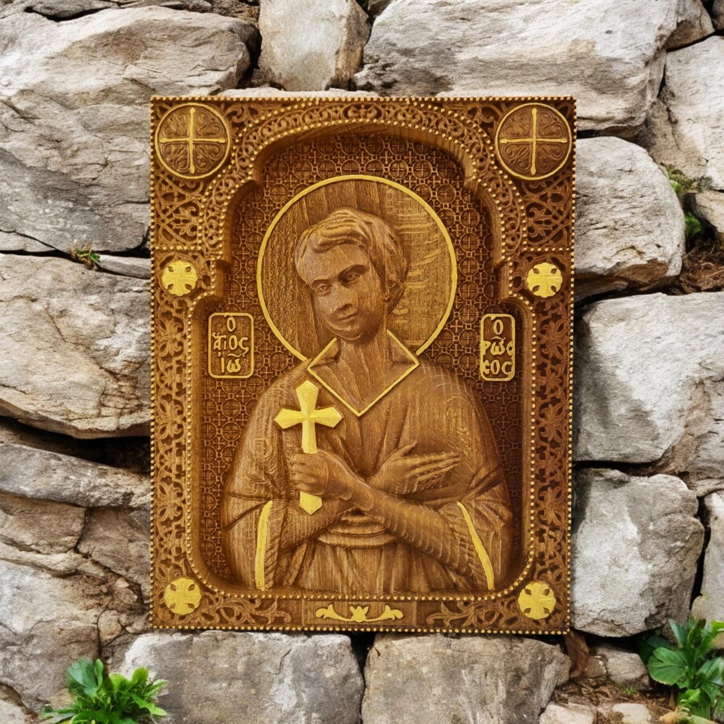 Saint John the Russian Wooden Carved Handmade Christian Icon. Byzantine Greek Orthodox Home Art Decor.