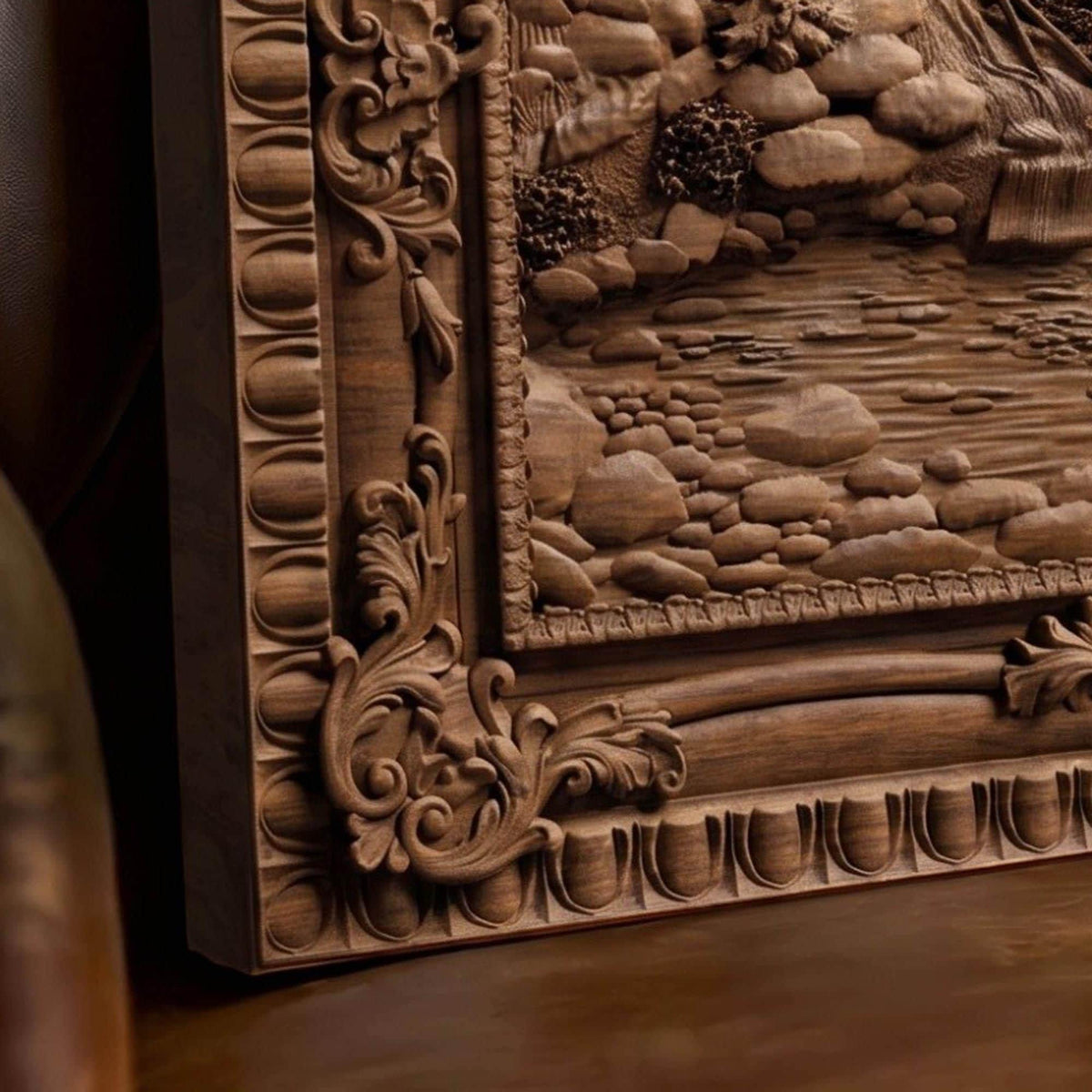 Bear in the Forest Framed Bas Relief | Wooden Bear Carving | Sculptural Gift Idea