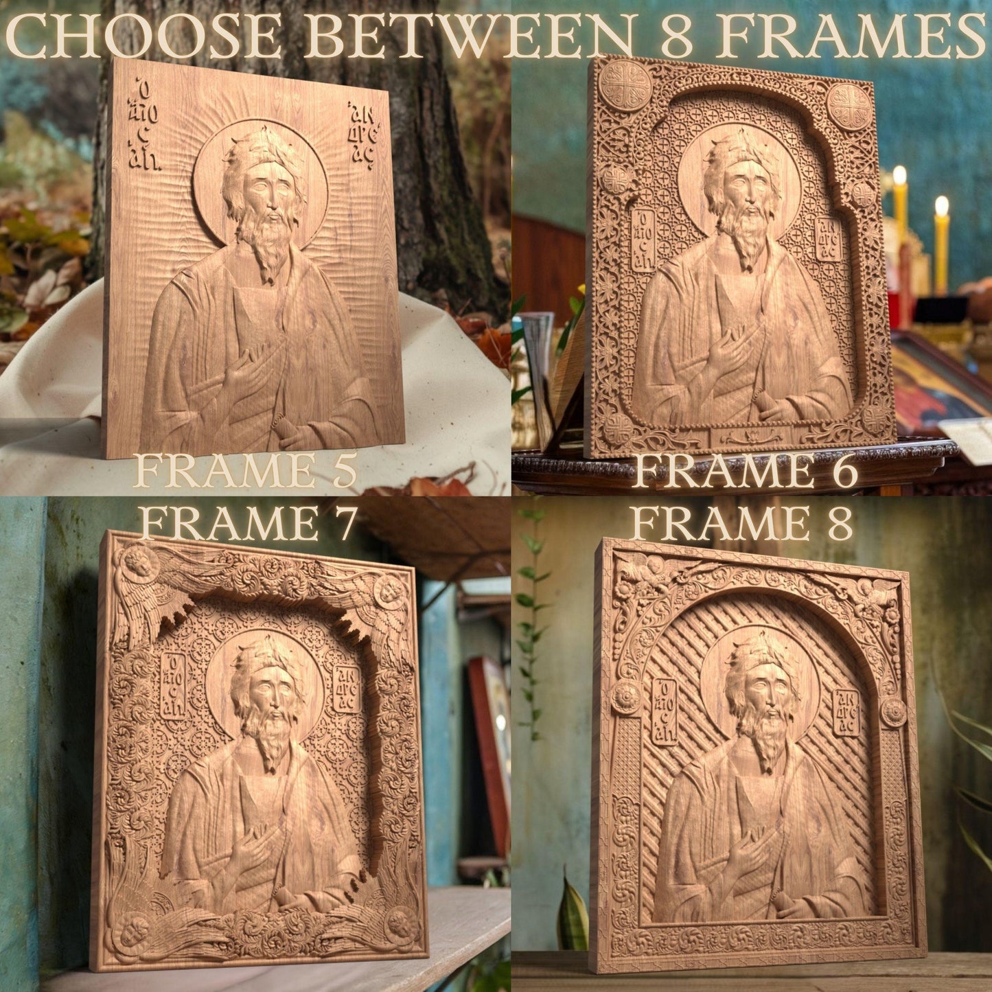 Saint Andrew the Apostle Wooden Carved Handmade Christian Icon. Byzantine Greek Orthodox Home Art Decor.