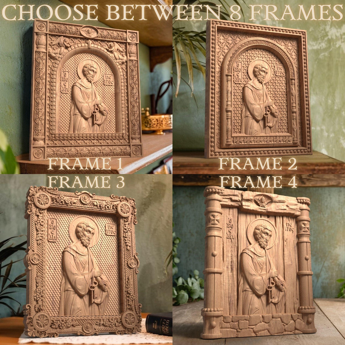 Saint Peter the Apostle Wooden Carved Handmade Christian Icon. Byzantine Greek Orthodox Home Art Decor.