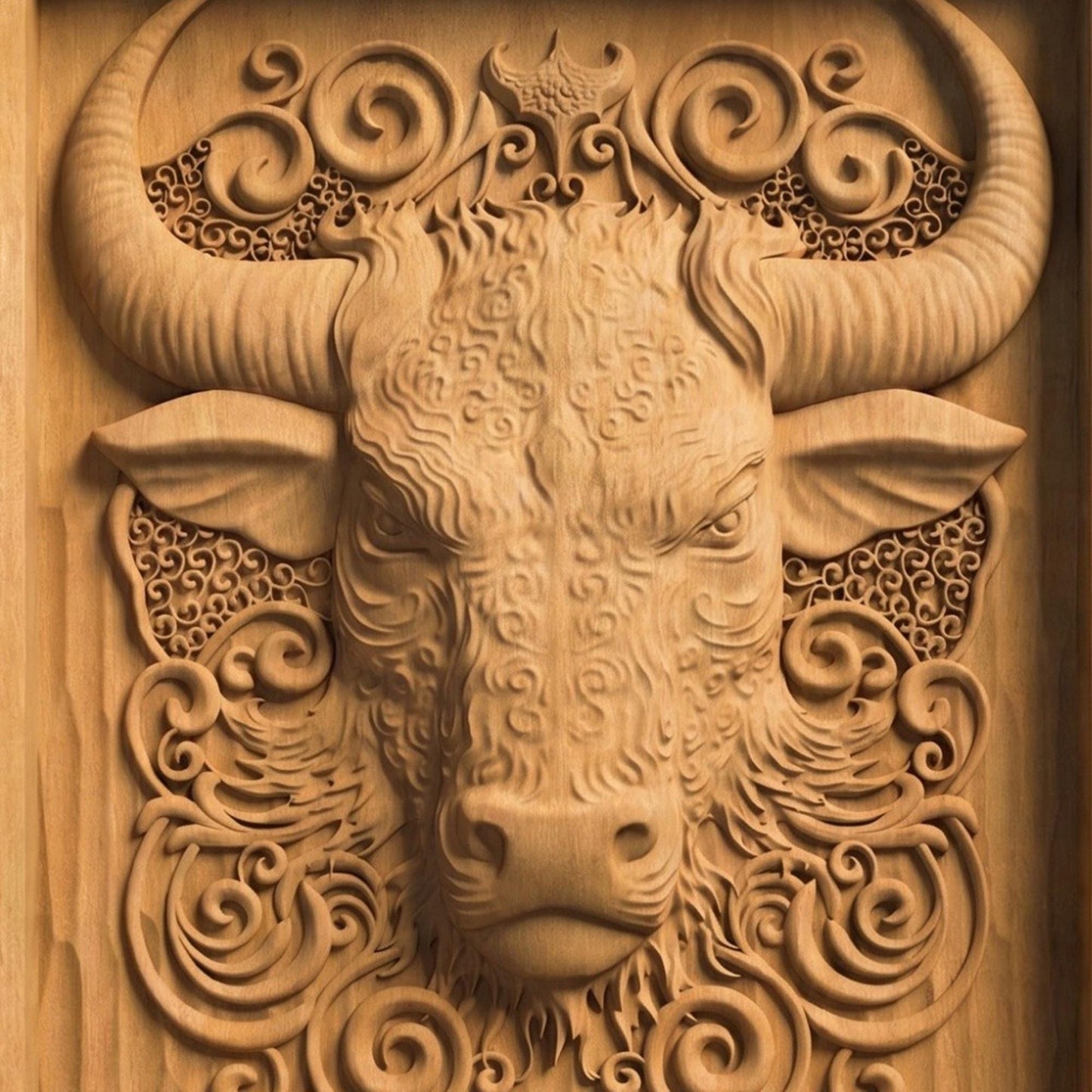 Bull Tribal Framed Bas Relief | Wooden Bull Carving | Sculptural Gift Idea