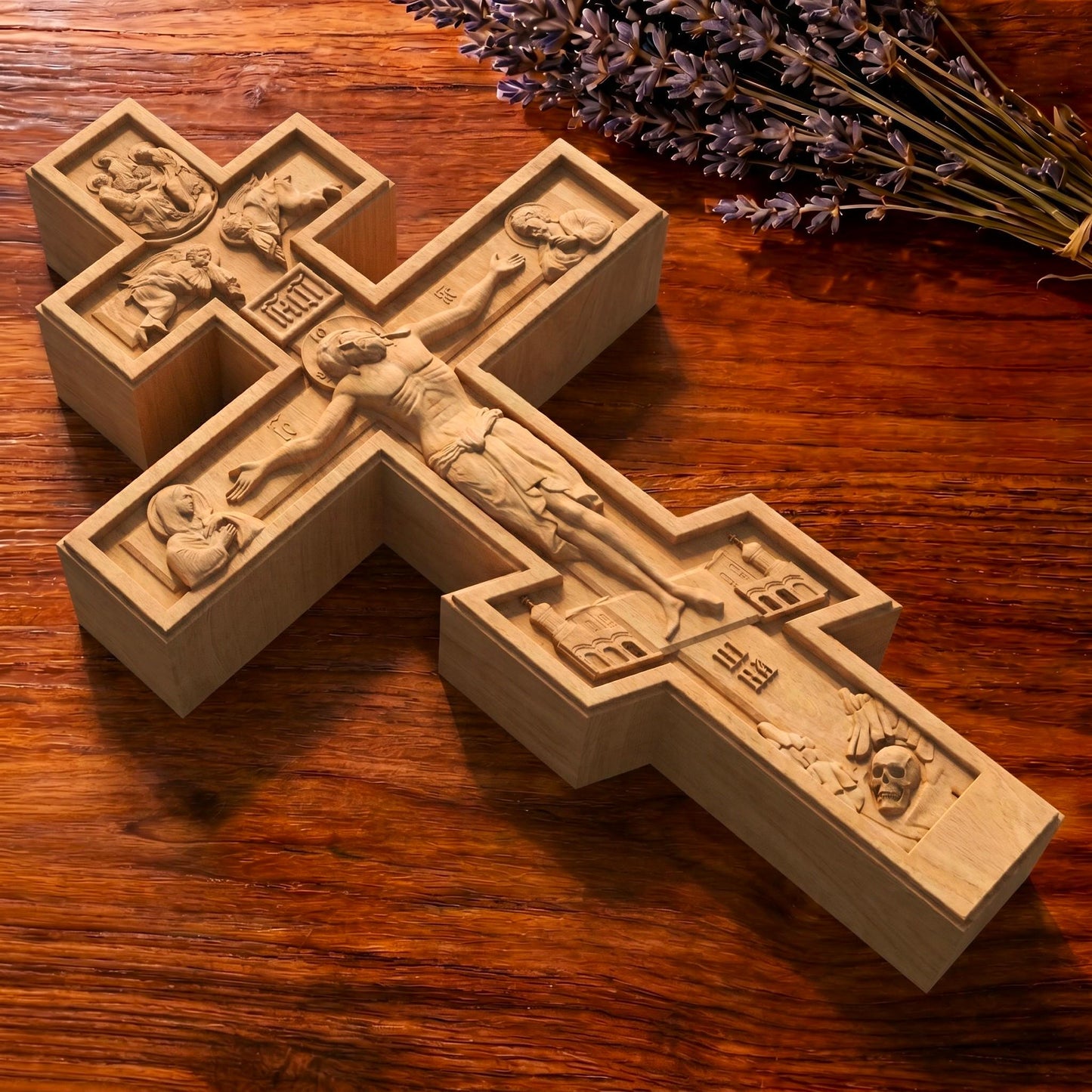Hand Carved Cross No 1 | Wood Byzantine Greek Christian Wall Art