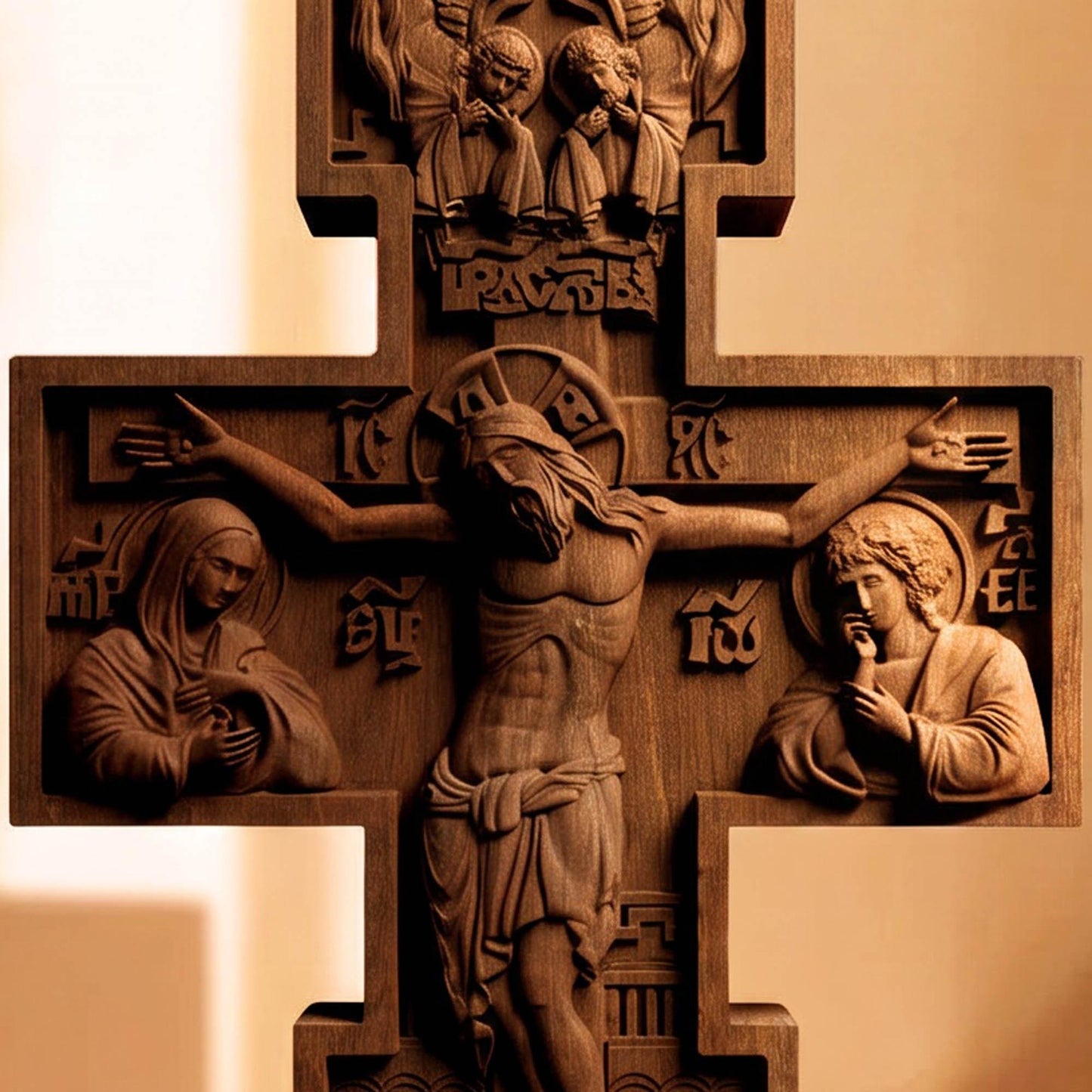 Hand Carved Cross No 3 | Wood Byzantine Greek Christian Wall Art Cretan Holy Carvings