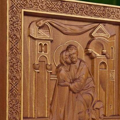 Saints Joachim and Anne Wooden Carved Handcrafted Christian Religious Icon. Byzantine Home Wall Art Decor Gift. Orthodox Greek Sculpture.