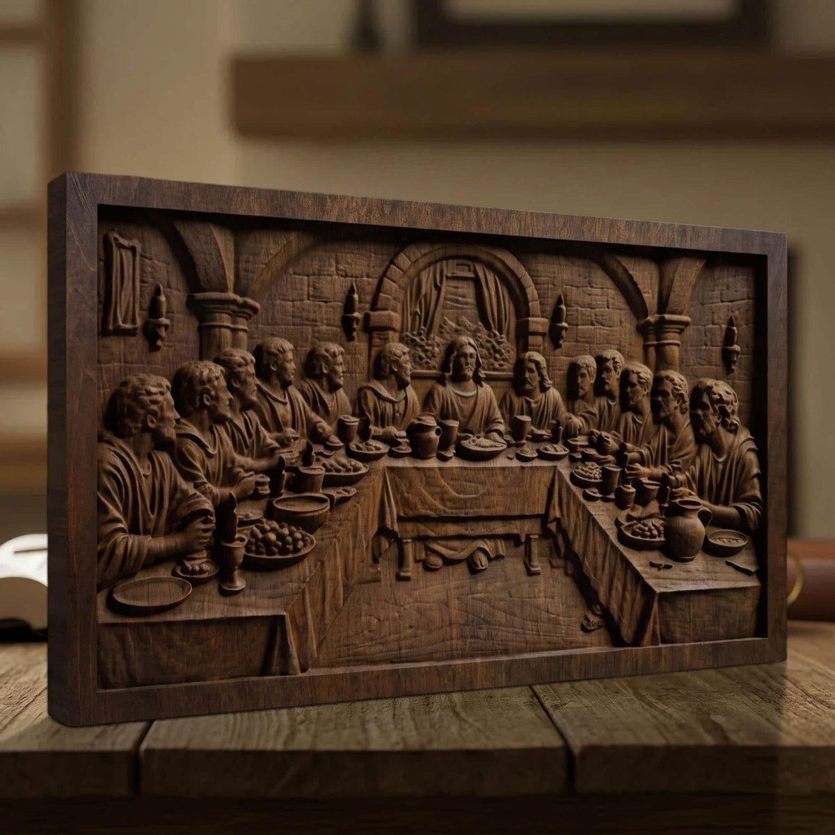 The Last Supper Simple Frame Wooden Carved Handmade Christian Icon  Byzantine Greek Orthodox Home Decor Cretan Holy Carvings