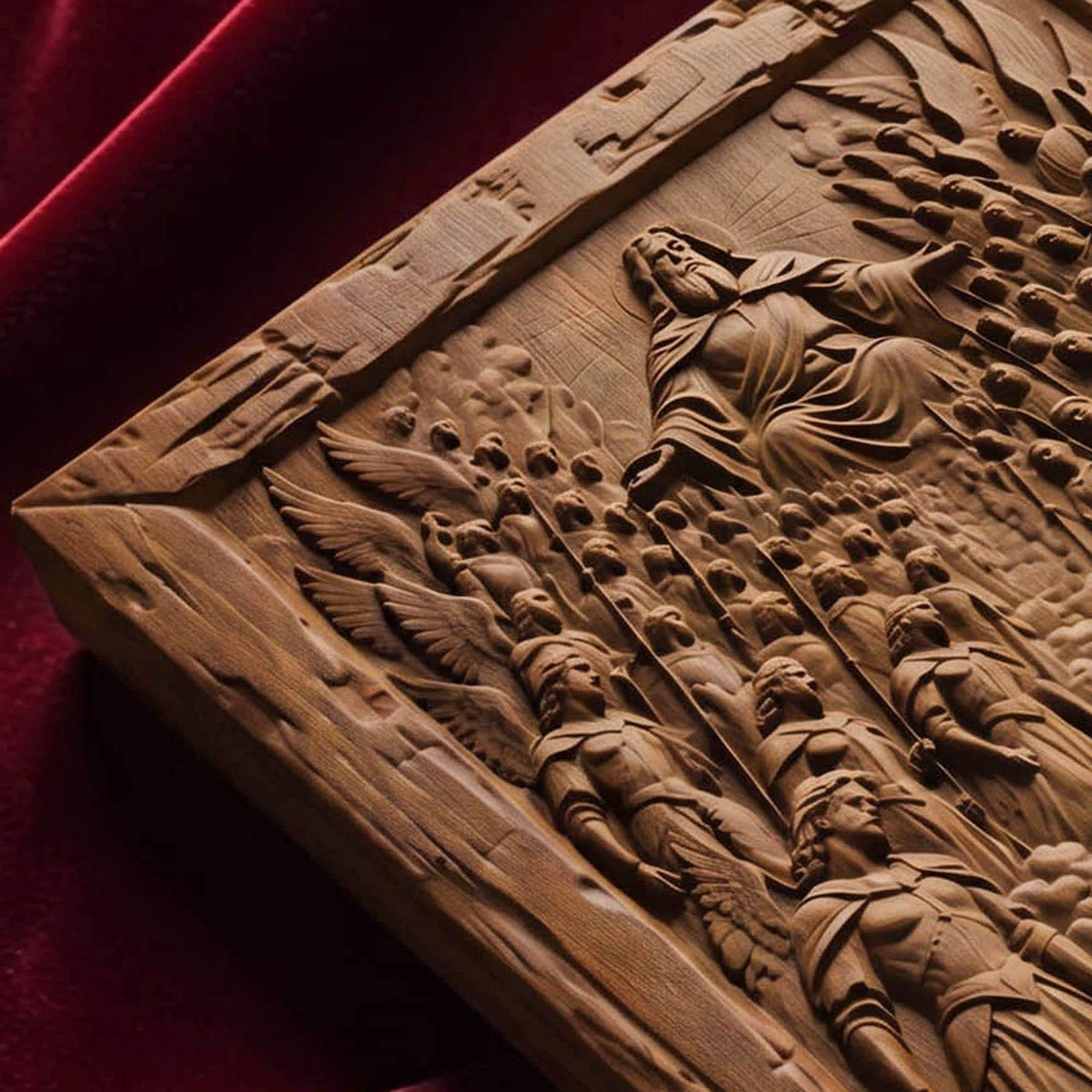 The Crucifixion Wooden Carved Handmade Christian Icon  Byzantine Greek Orthodox Home Decor Cretan Holy Carvings